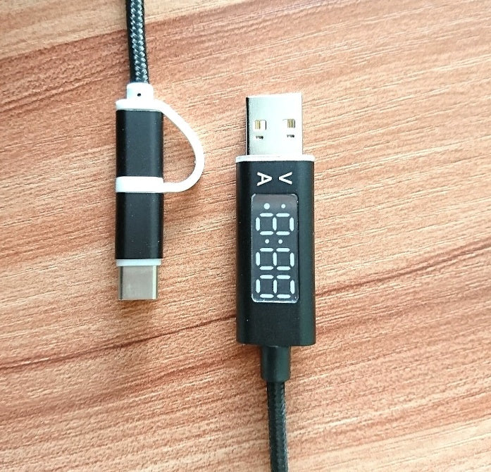 USB 2 In 1 Type C Display Nylon Charging Cable