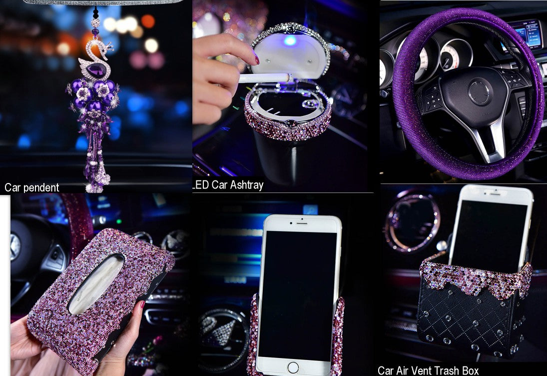 Purple Rhinestone Car Interior Accessories
