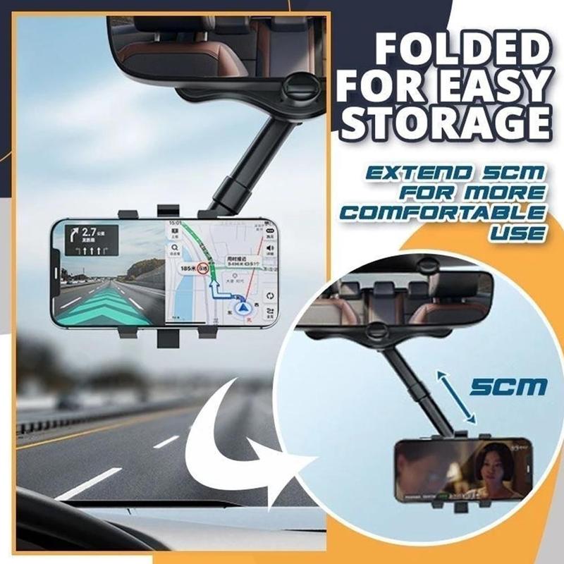 Retractable 360 Rear View Mirror Phone Holder