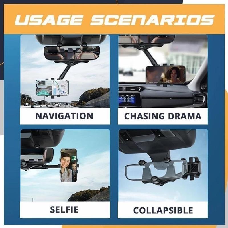 Retractable 360 Rear View Mirror Phone Holder