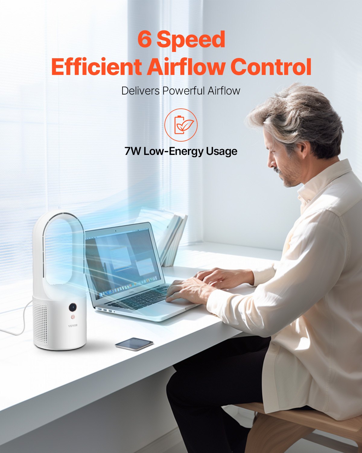 Portable Desk Bladeless 6-Speed Quiet Fan