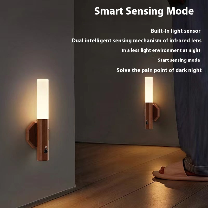 LED Wood Grain Magnetic Motion Sensor Lamp
