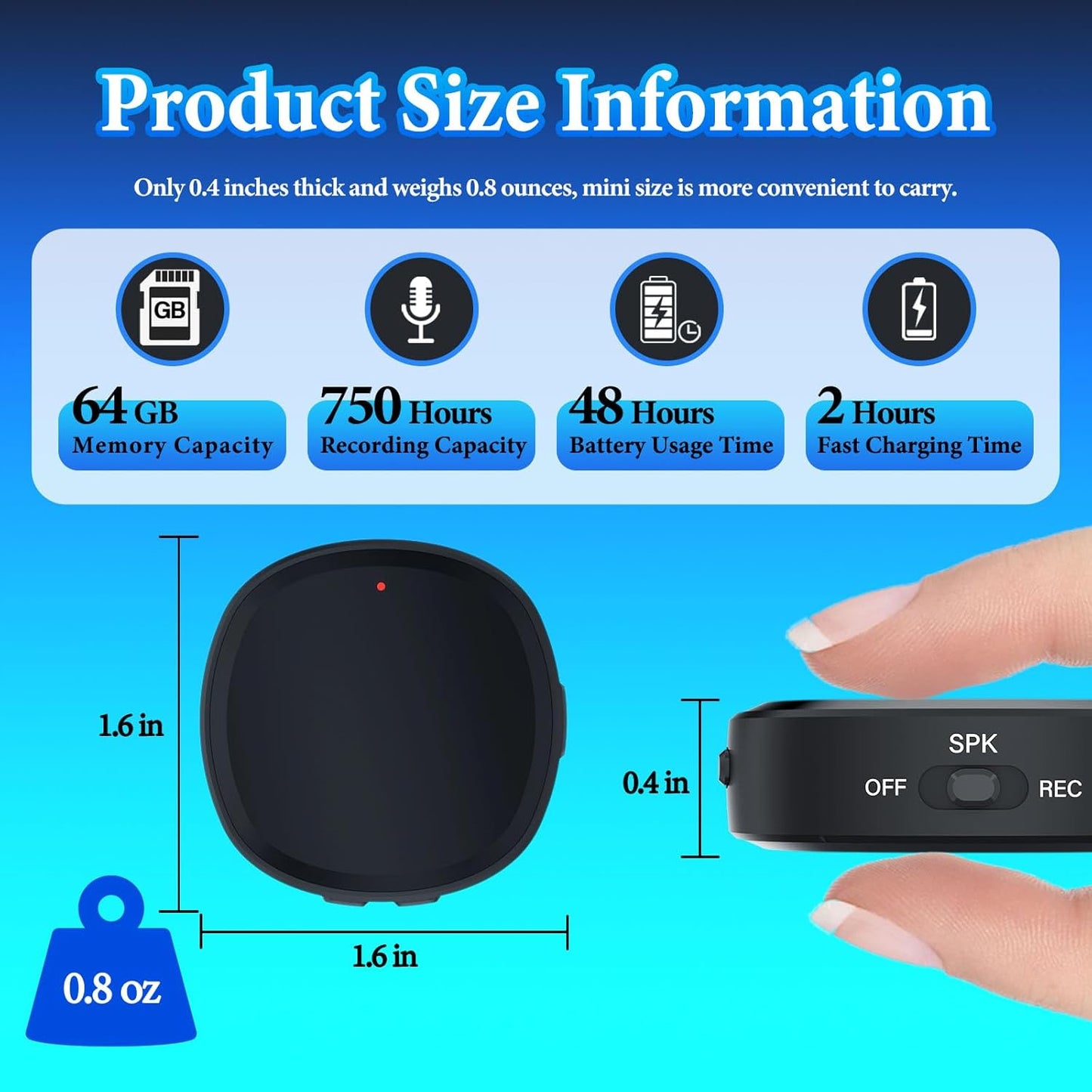 64GB Digital Voice Activated Recorder For Lectures