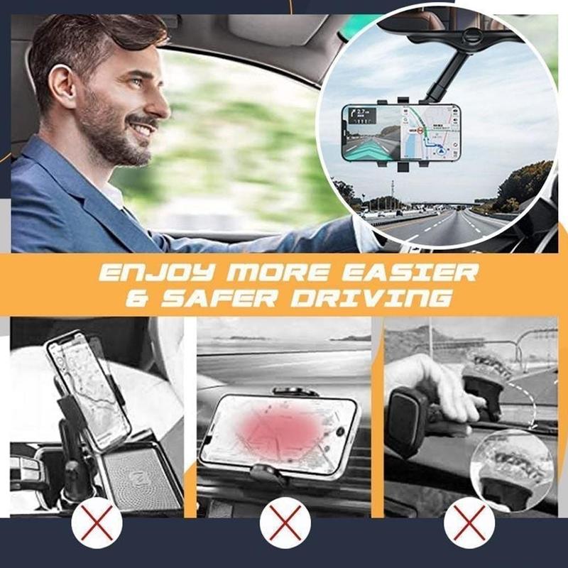 Retractable 360 Rear View Mirror Phone Holder