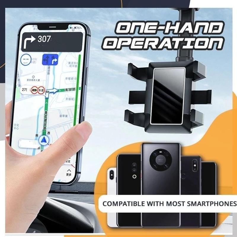 Retractable 360 Rear View Mirror Phone Holder