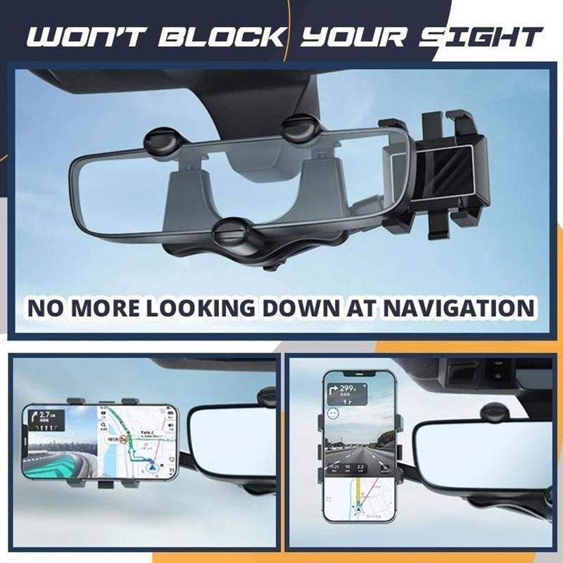 Retractable 360 Rear View Mirror Phone Holder