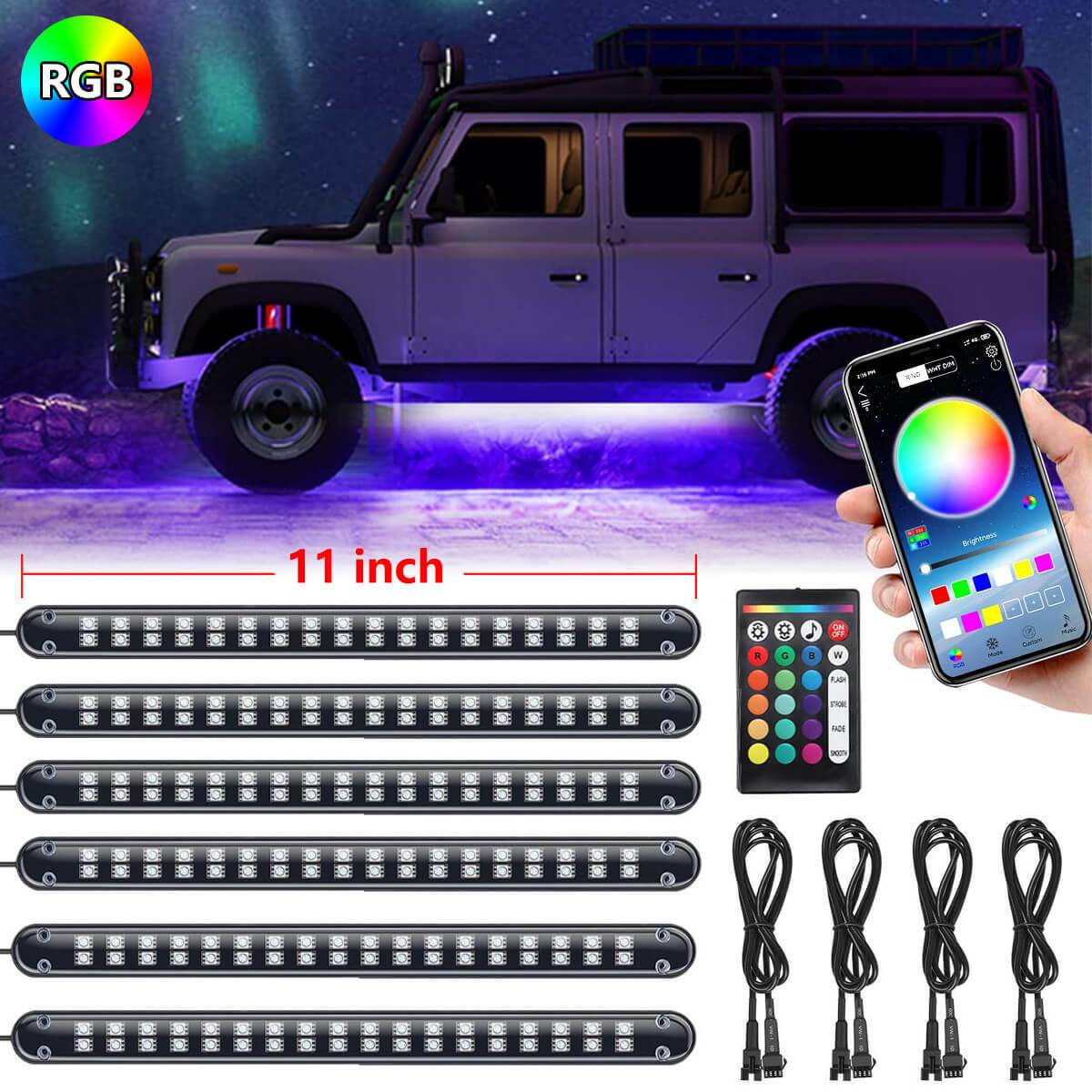 6x Car Underglow Neon Accent Strip Lights Kit