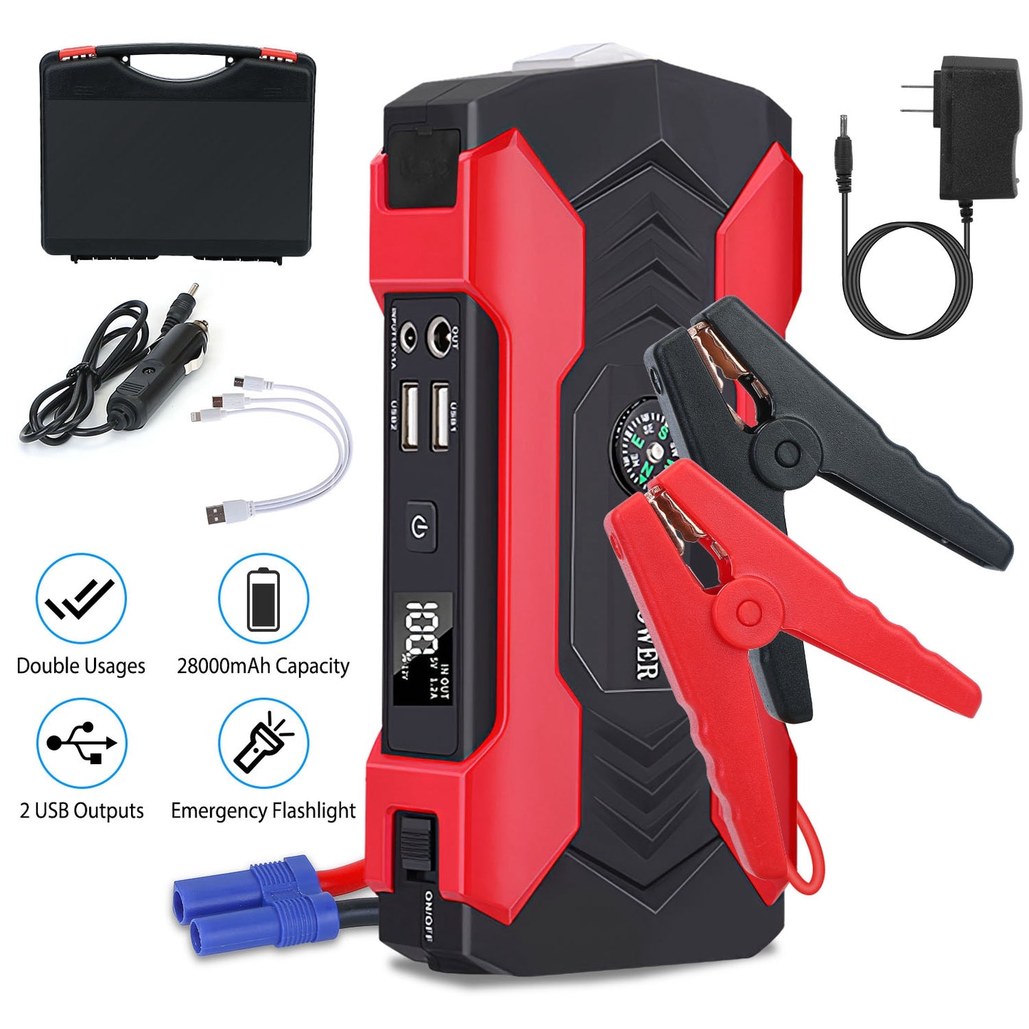 28000mAh 12V Car Jump Starter Booster With LCD Screen