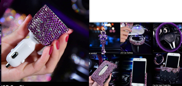 Purple Rhinestone Car Interior Accessories